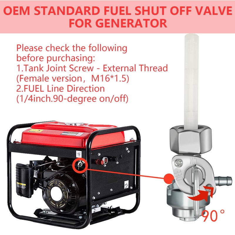 Sofo Generator Female Fuel Petcock Shut Off Valve M16x1.5mm with Fuel Strainer for Predator 4000 6500 8750 9000 for Honda EB5000 EB6500 EG4000 for Generac GP5500 GP6500 GP8000E Generator Gas Tank Switch - Image 3